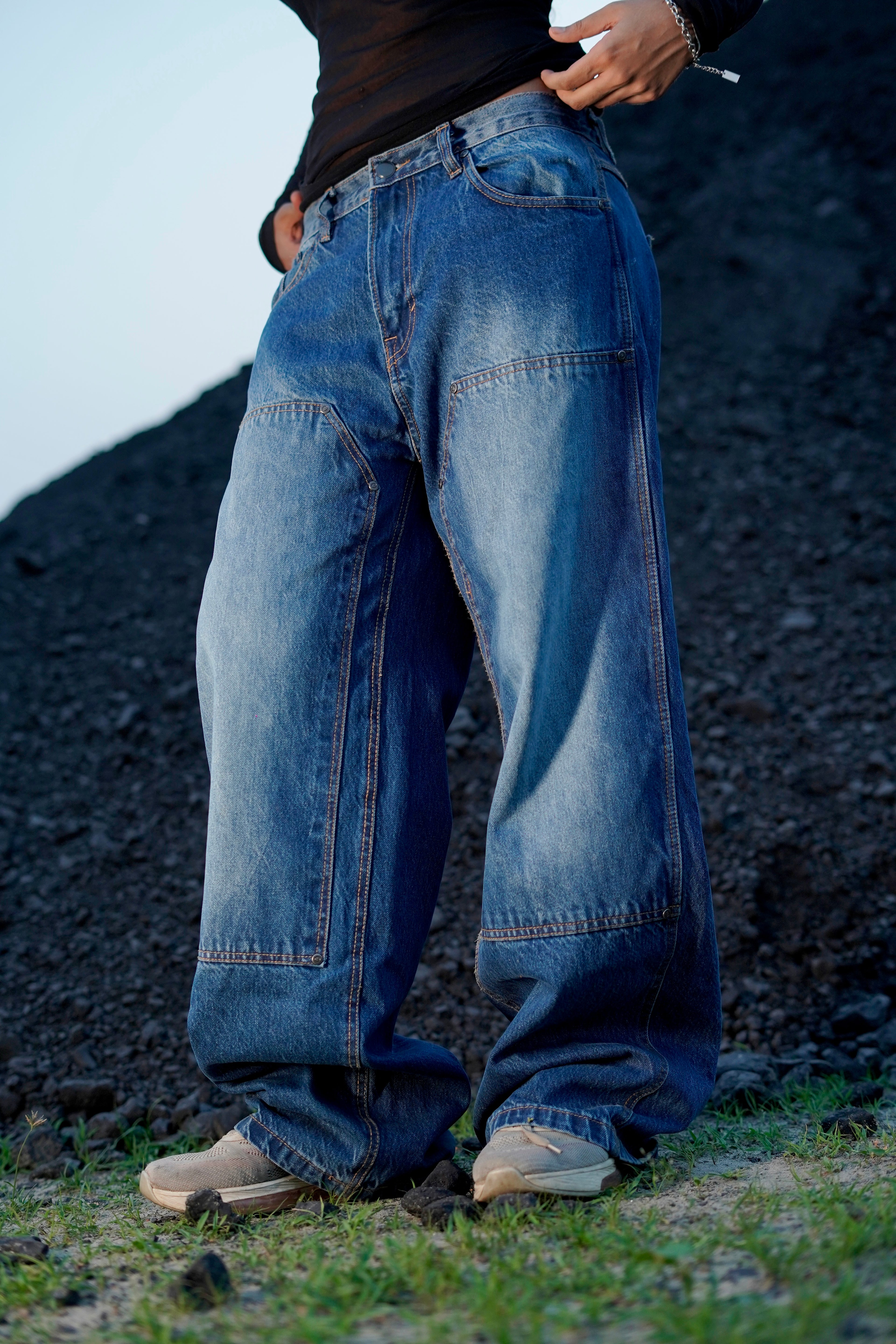 Double knee light blue baggy jeans