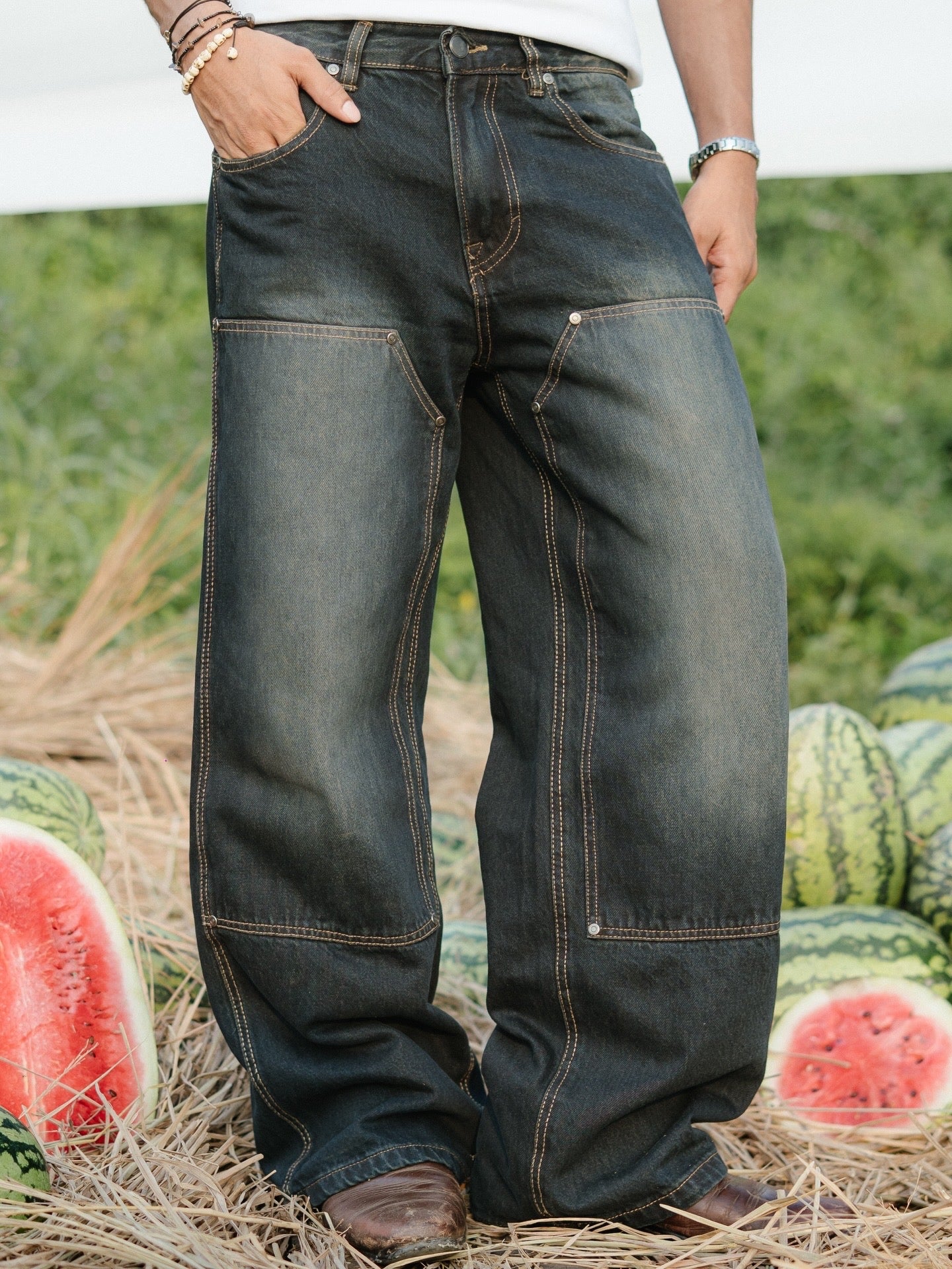 Double knee black baggy jeans